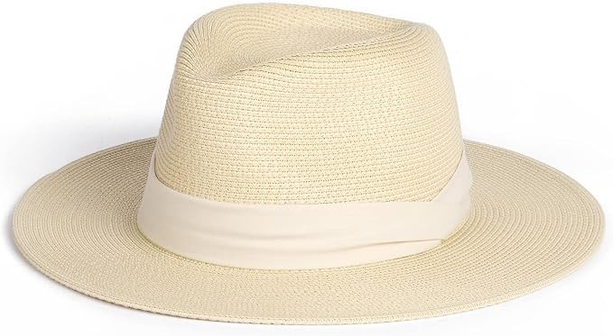 Womens Mens Wide Brim Straw Panama Hat Fedora Summer Beach Sun Hat UPF Straw Hat for Women | Amazon (US)