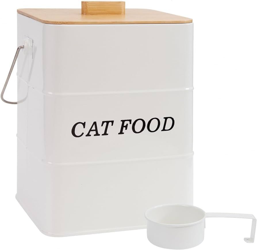 Vumdua Cat food container, Farmhouse Cat Food storage container with Scoop and Wooden Lid, Metal ... | Amazon (US)