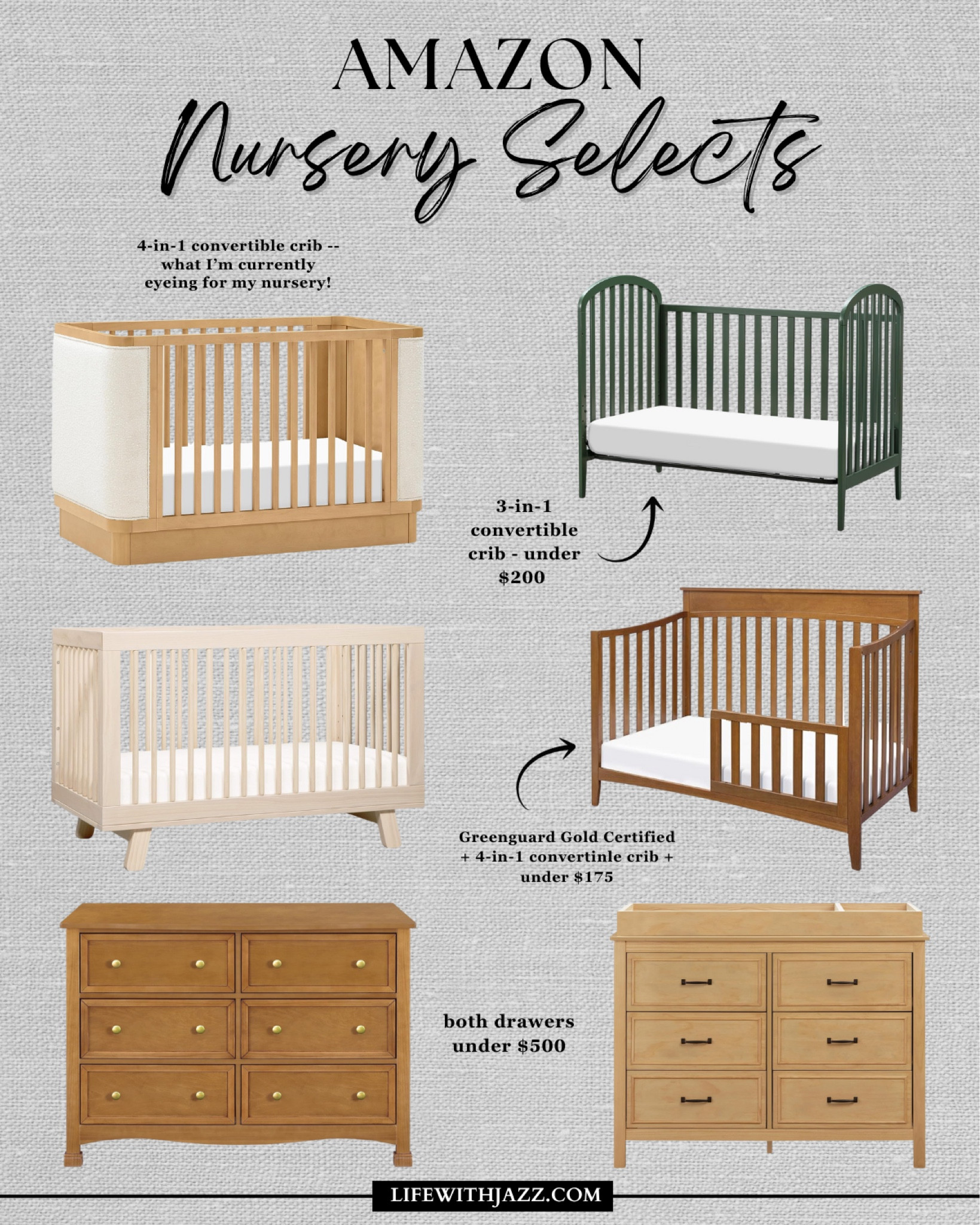 Rounding up some nursery furniture selects from Amazon!! Some are on sale for under $200 

• I’m currently eyeing the babyletto 4-in-1 crib (top left) and it’s currently on sale for 15% off 

Amazon / baby / nursery / crib / toddler 

#LTKKids #LTKBaby