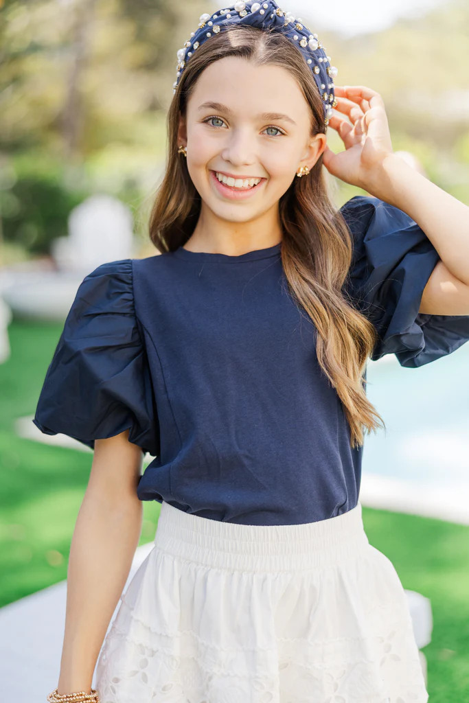Girls: Lovely New Day Navy Blue Blouse | The Mint Julep Boutique
