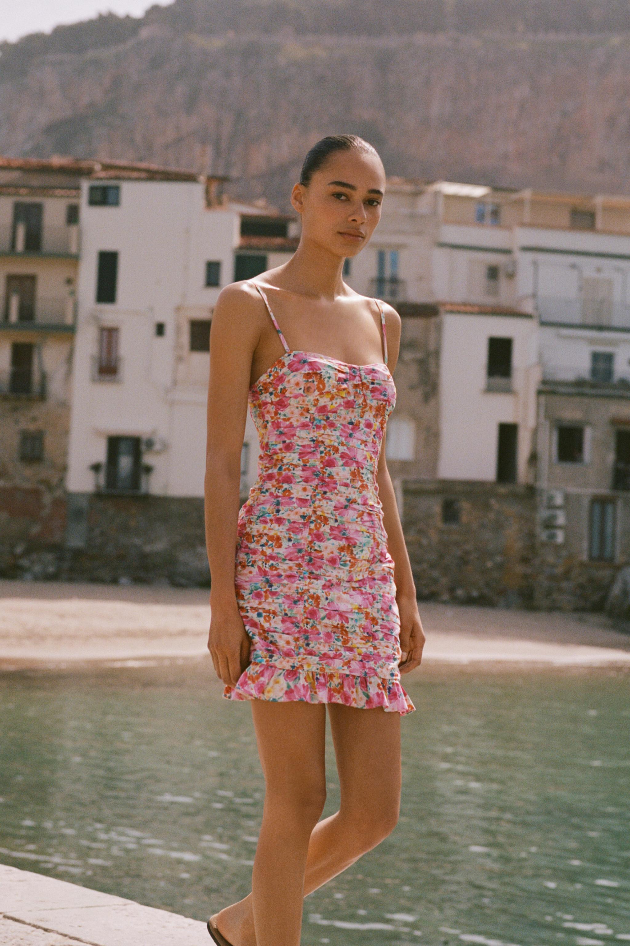 FLORAL PRINT DRAPED MINI DRESS | Zara US