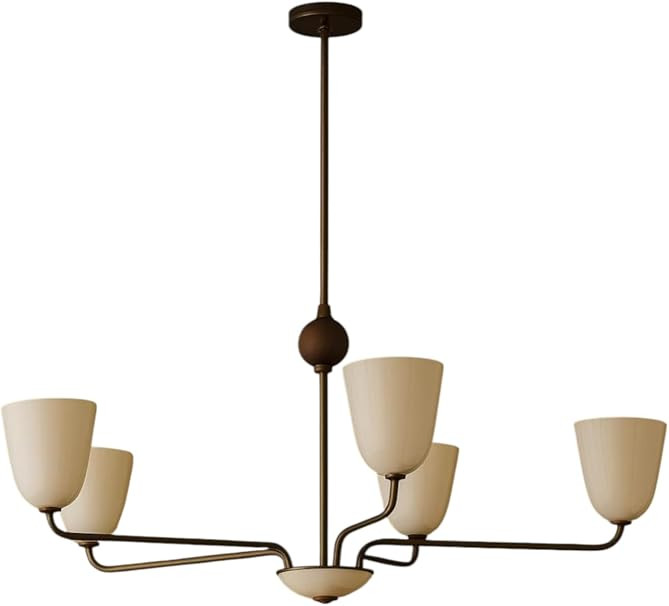 Mid-Century Modern Brass Chandelier – Shade Pendant 5 Arm Chandelier Light | Amazon (US)