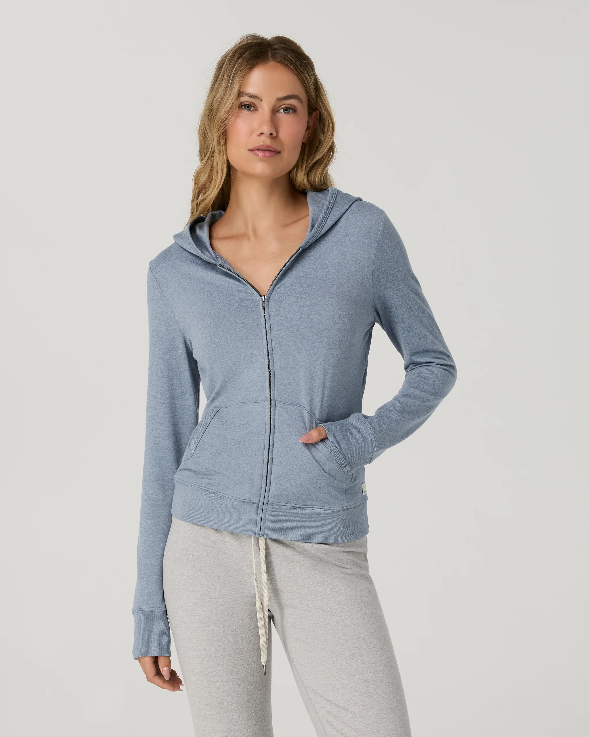 Halo Mini Full Zip Hoodie - Long – Coastal Fog Heather – Vuori | Vuori Clothing (US & Canada)
