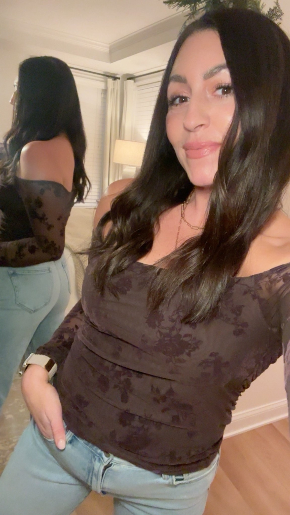 Lace top perfect for Thanksgiving or a date night. Wearing size M. 

#LTKHoliday #LTKFindsUnder50 #LTKStyleTip