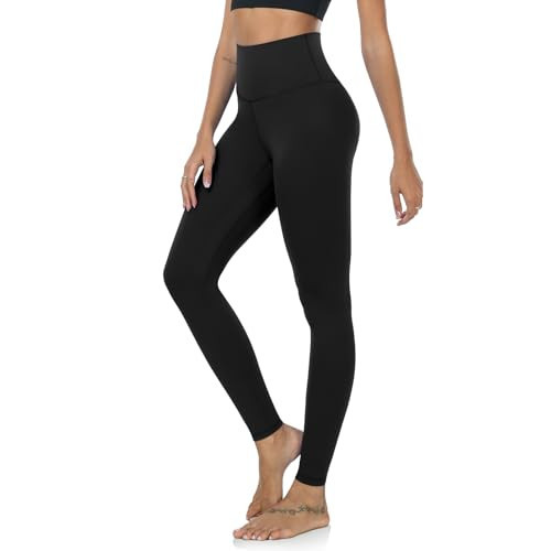 YUNOGA Women's High Waisted Workout Full Length Leggings, Tummy Control Buttery Soft Running Yoga Pants for Gym Athletic (L, Black) | Amazon (US)