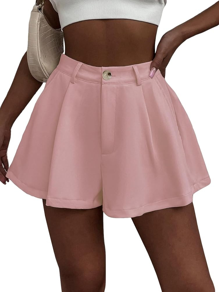 XinYangNi Women's Casual Elastic High Waisted Wide Leg Flowy Shorts Pleated Dressy Summer Shorts | Amazon (US)