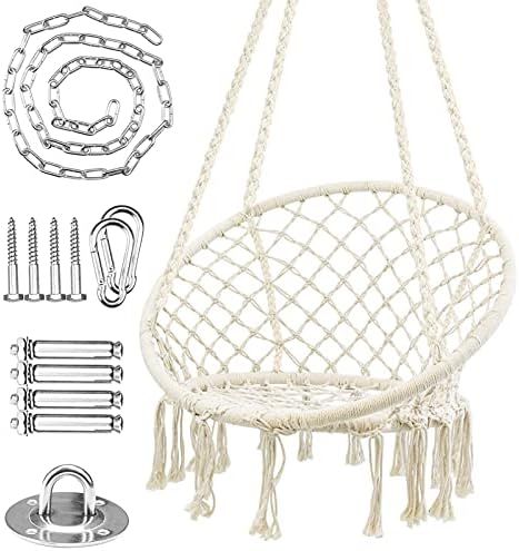 WBHome Hammock Chair Swing w/Hardware Kit, Cotton Rope Hanging Macrame Swing Chair for Bedroom, P... | Amazon (CA)