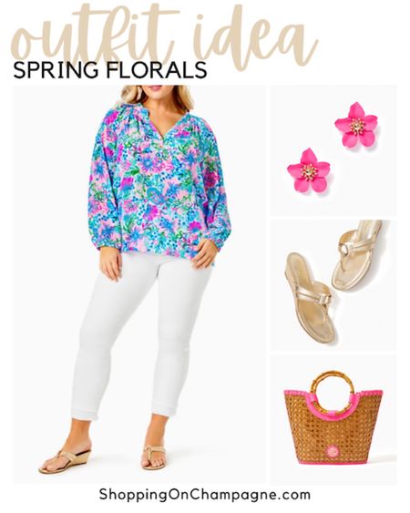 Nothing says spring like a Lilly Pulitzer outfit! Floral print silk blouse paired with white jeans is classic and preppy. Add flower earrings, gold sandals, and a cute pink crossbody bag.🌸


#LTKSeasonal #LTKstyletip #LTKFind