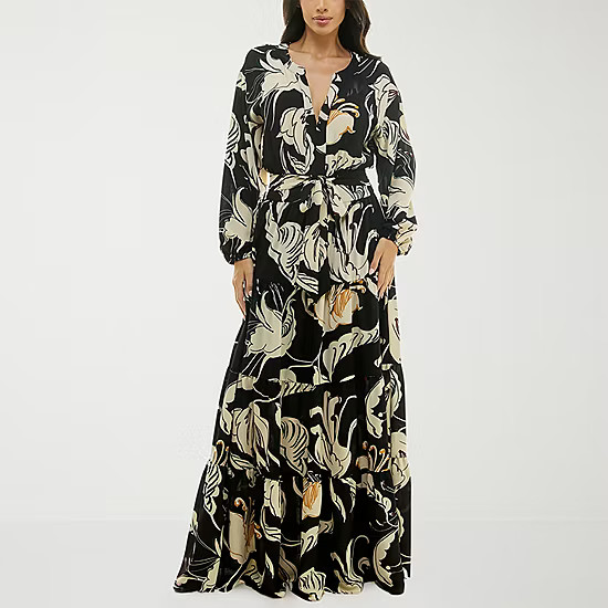 Premier Amour Womens Long Sleeve Floral Maxi Dress, Color: Black Multi - JCPenney | JCPenney