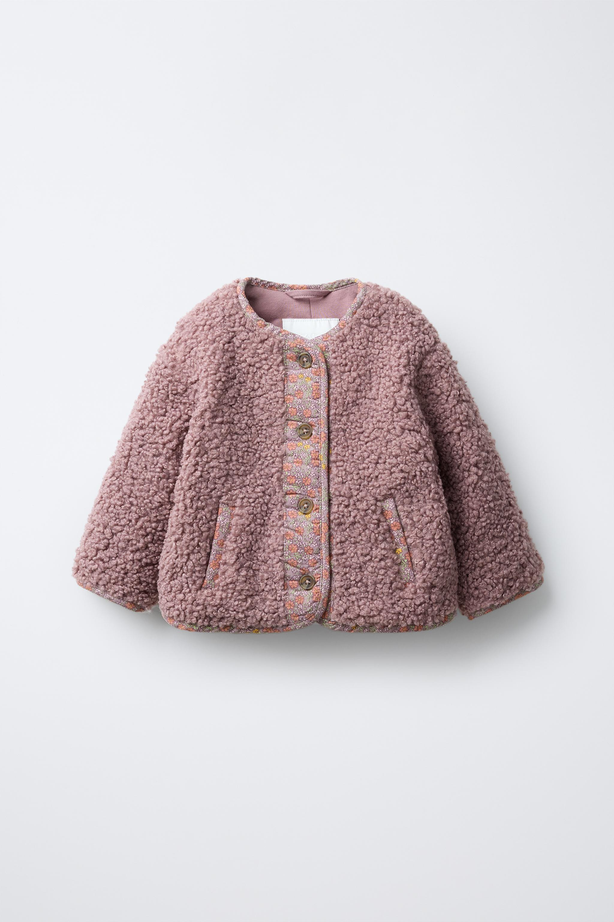 LINED FLEECE COAT WITH FLOWERS | Zara US