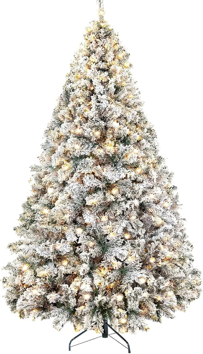 7d24hcare 6.5ft Pre-Lit Snow Flocked Christmas Tree, Artificial Xmas Tree W/Storage Bag, Metal St... | Amazon (US)
