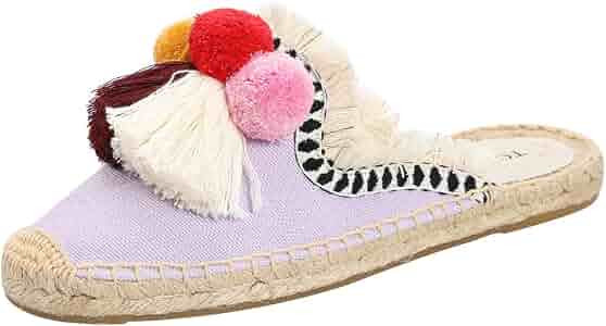 Women’s Mule Flat Shoes with Tassel & Pompom, Espadrilles Slides Backless Slipper Slip on Loafe... | Amazon (US)