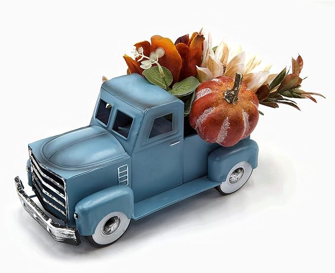 Vintage Small Blue Truck Decor with Fake Plants Farmhouse Table Top Decor, Metal Truck with Pumpk... | Amazon (US)