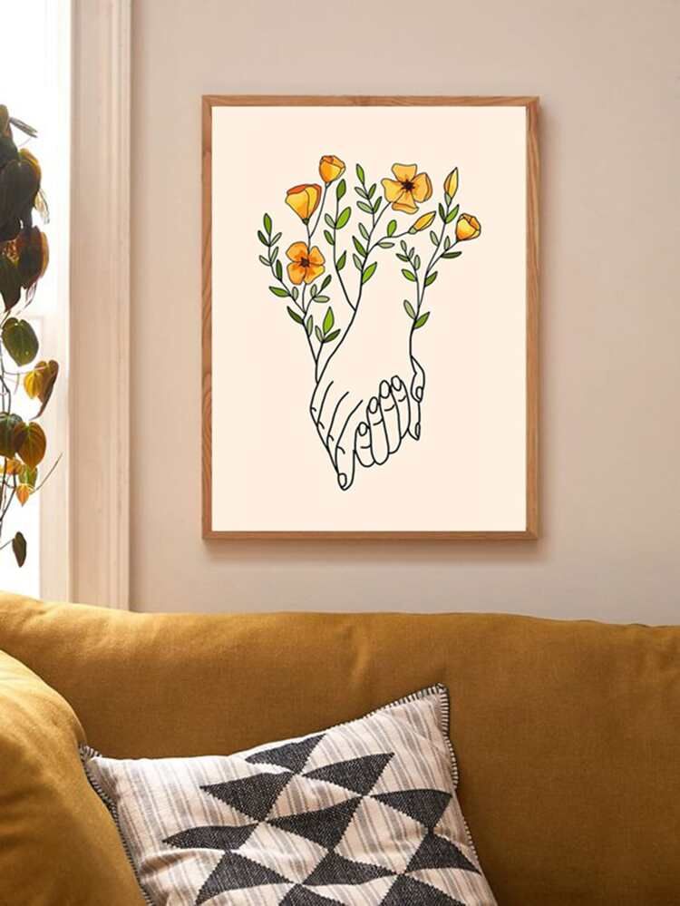 Hands With Floral Wall Print Without Frame | SHEIN