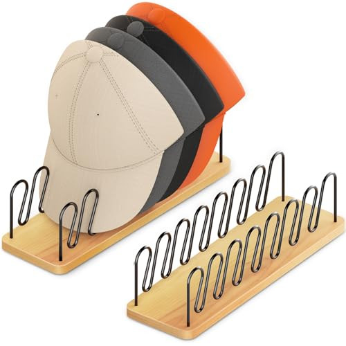 Hat Organizer for Baseball Caps-2 PacK | Wood & Metal Hat Rack Holds 14 for Baseball Caps | Space... | Amazon (US)