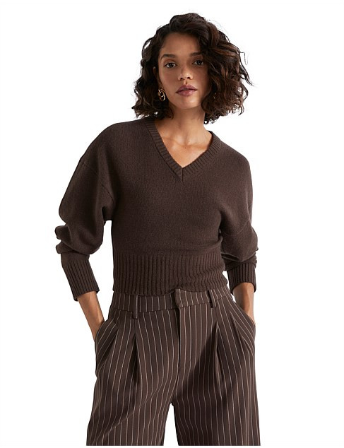 MERINO V NECK CROP KNIT | David Jones (Australia & New Zealand)