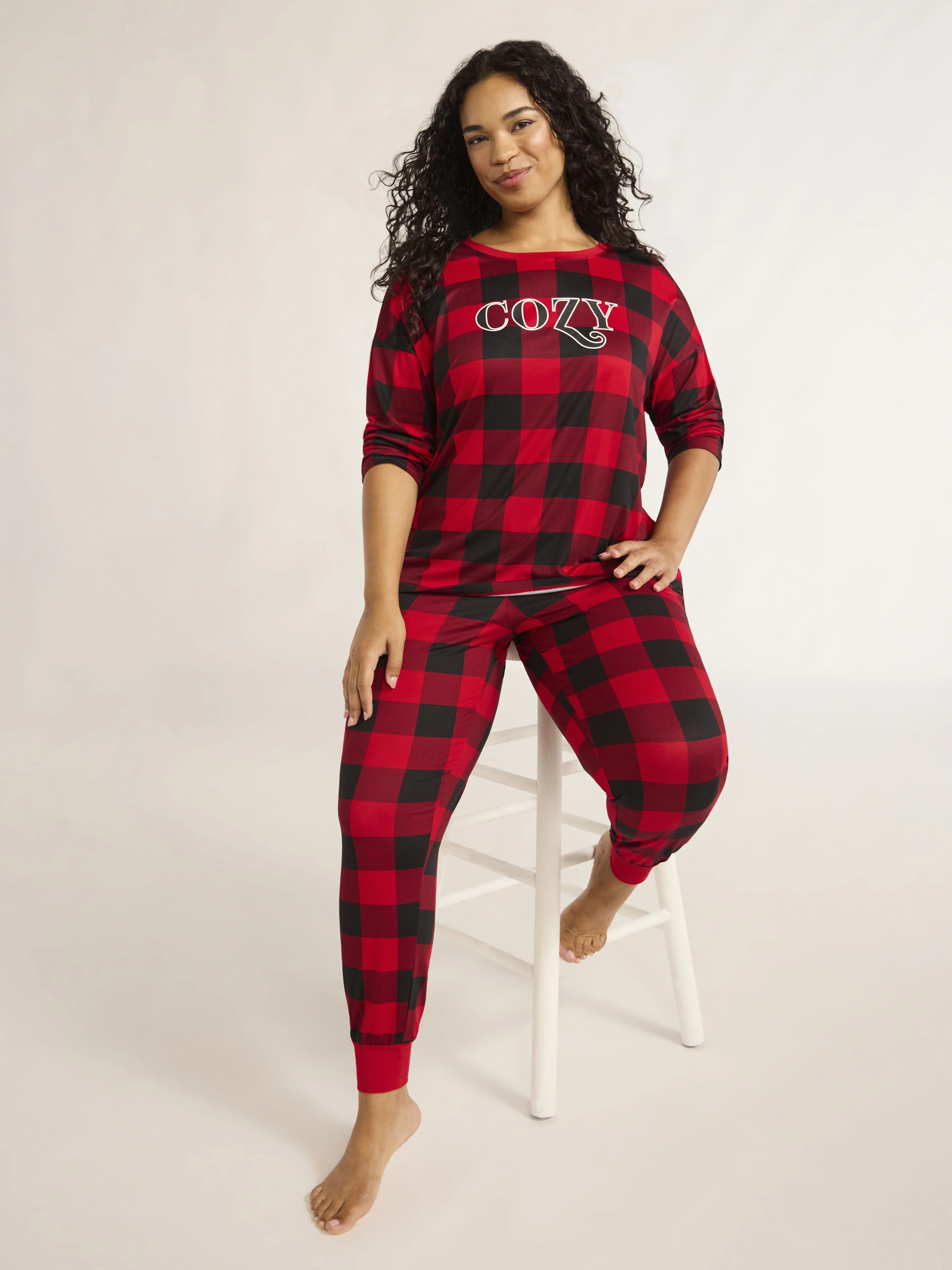 Joyspun Women’s Long Sleeve Tee and Jogger Pants Pajama Set, 2-Piece, Sizes S-3X | Walmart (US)