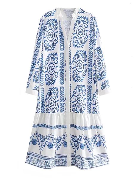'Mon' Bohemian Printed Embroidery Button Down Dress | Goodnight Macaroon