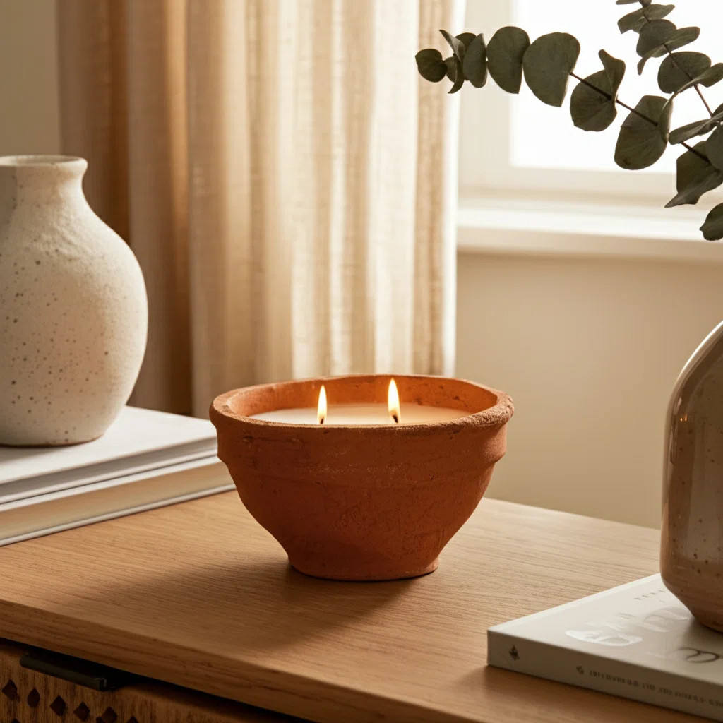 Decorative Bowl Scented Candle for Living Room Decor - Modern Terracotta Candle for Coffee Table,... | Wayfair North America