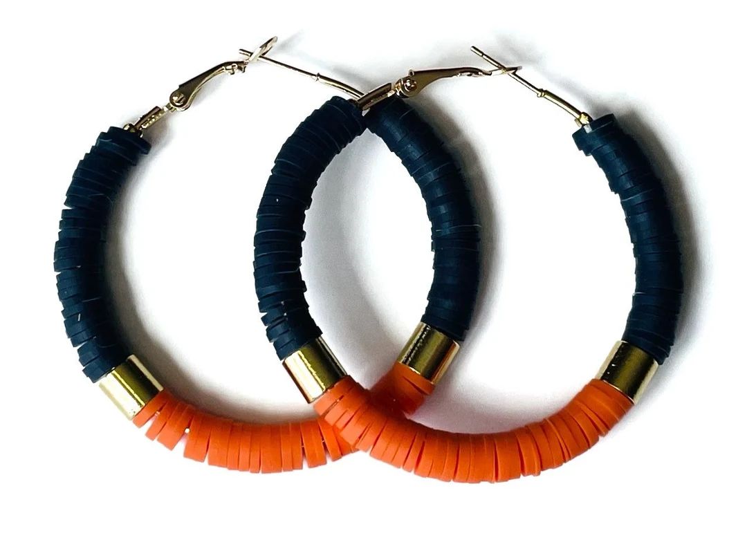 Auburn Earrings Auburn Football Jewelry Navy Orange Hoops - Etsy | Etsy (US)