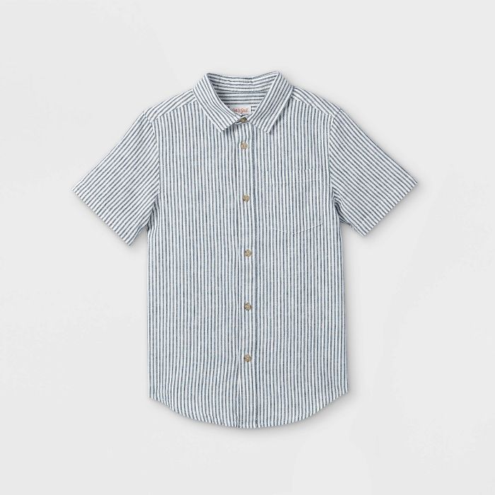 Boys' Striped Button-Down Short Sleeve Shirt - Cat & Jack™ Blue | Target