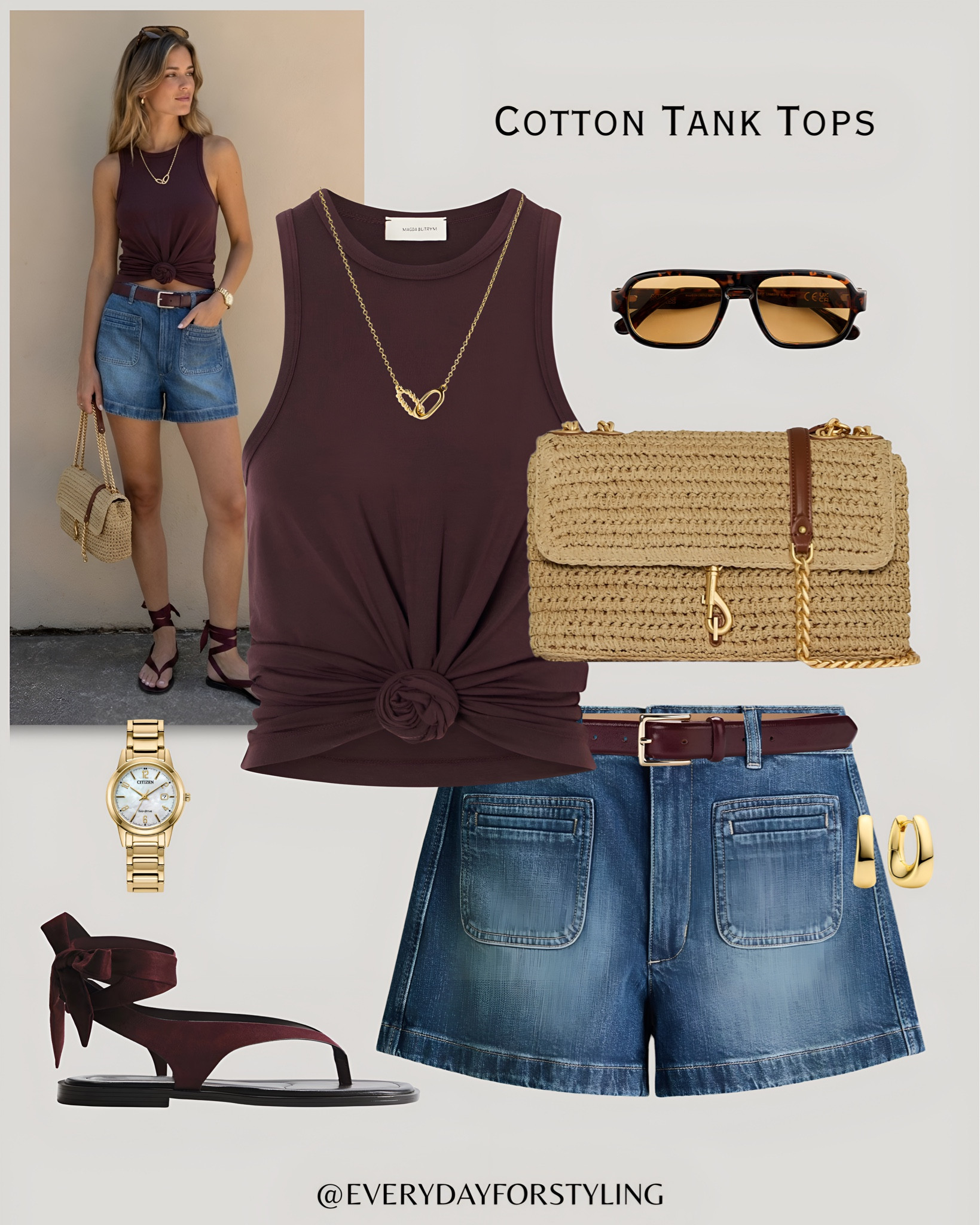 Burgundy knotted tank and denim shorts — the easiest summer outfit you will ever wear 🍷

cotton tank top outfits 2026, how to style a tank top, summer tank top outfit ideas, crochet tank top look, knit tank top styling, stripe tank top outfit, knotted tank top summer, tank top with wide leg jeans, tank top and shorts outfit, elevated tank top looks, quiet luxury casual style, chic summer basics women, affordable summer outfits, effortless summer dressing, summer outfit inspo 2026, tank top with tailored shorts, casual chic women outfits, wardrobe basics summer, versatile summer pieces, , summer wardrobe H&M, effortless elegant style, summer outfits, everydayforstyling 

#CottonTankTopStyle, #SummerTankOutfits, #SummerOutfitIdeas, #ChicSummerBasics



#LTKSeasonal #LTKootd #LTKTravel