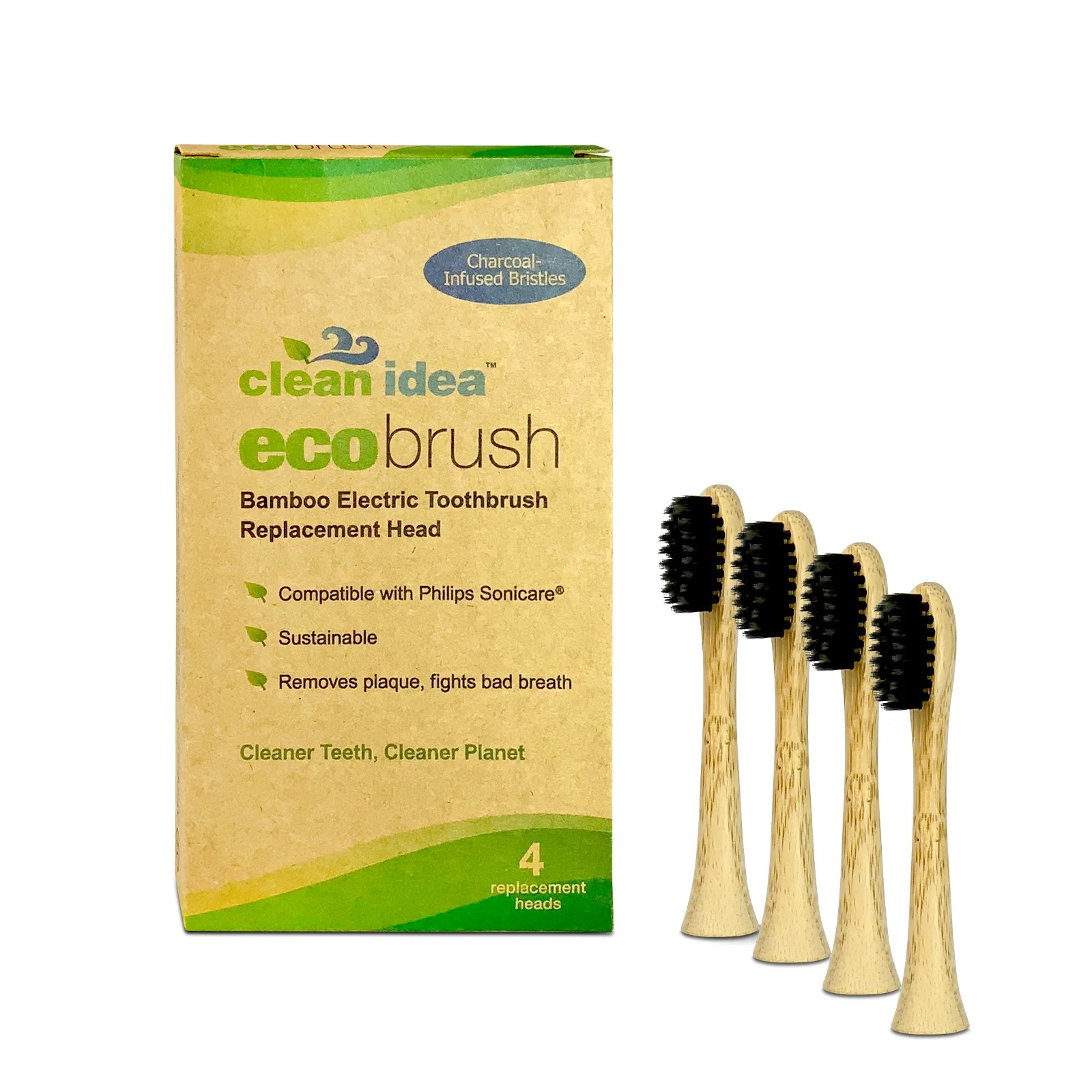 Clean Idea Bamboo Power T-Brush heads-charcoal bristles | Walmart (US)