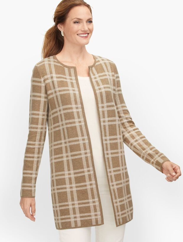 Textured Open Front Sweater Jacket - Plaid | Talbots