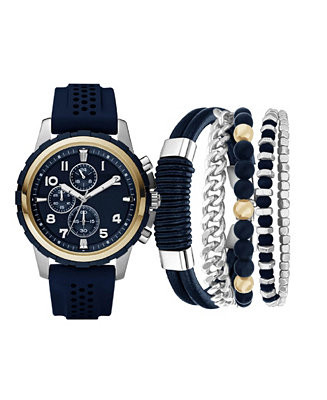 American Exchange Men's Analog, Three-Hand Quartz Navy Silicone Strap Watch 45mm Gift Set - Macy'... | Macy's