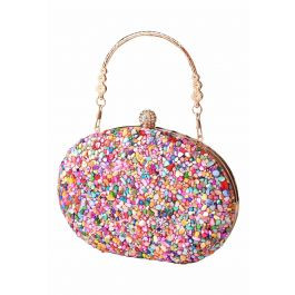 Full Beaded Rhinestone Oval Clutch in Multicolor | Chicwish