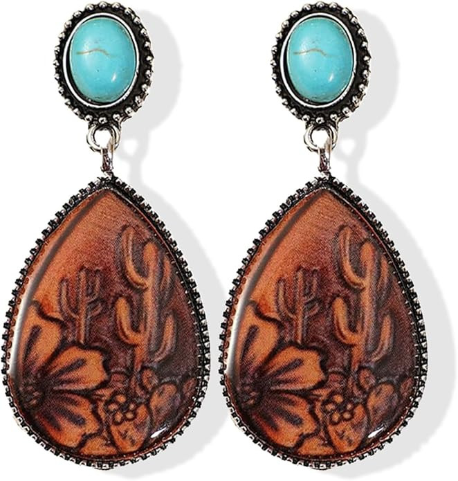 Western Earrings Outfit for Women Oval Silver Earrings Dangle Turquoise Western Jewelry Country C... | Amazon (US)