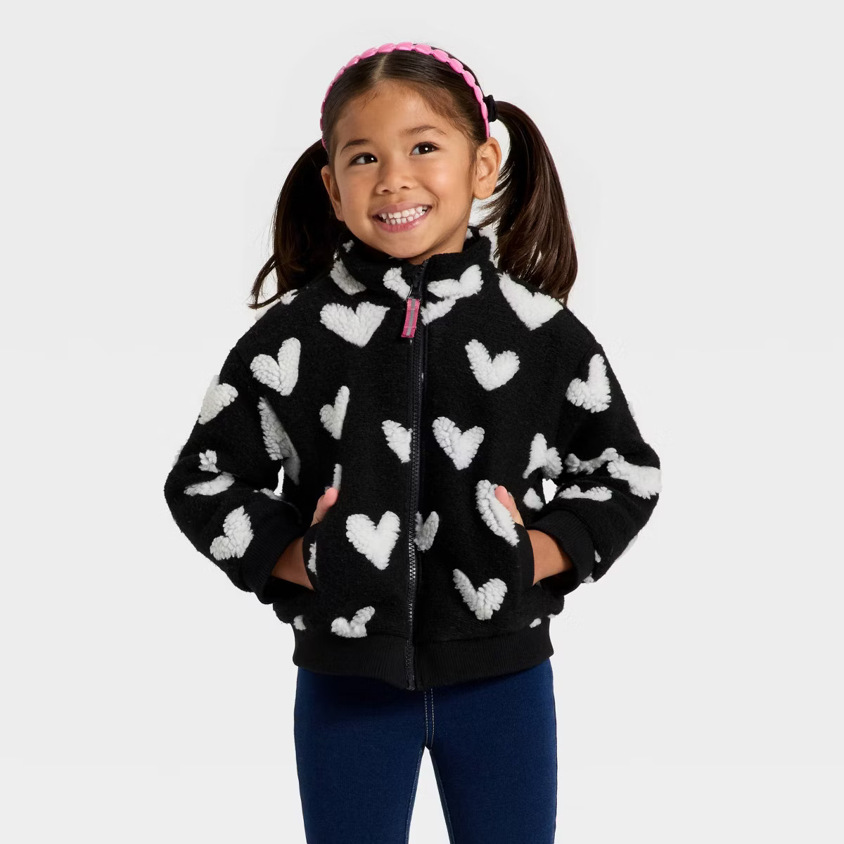 Toddler Girls' Heart Jacquard Cozy Fleece Jacket - Cat & Jack™ Black | Target