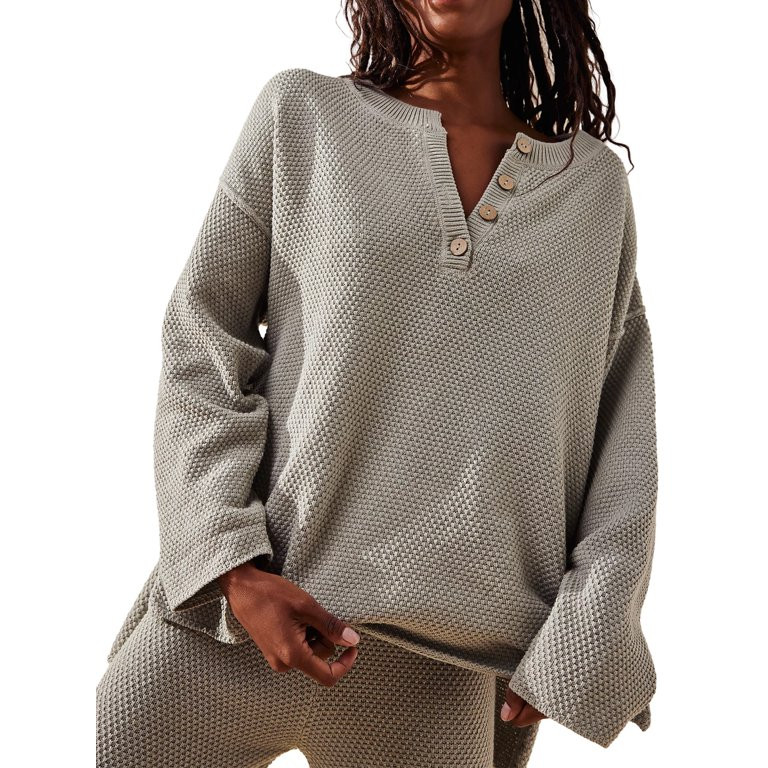 Pudcoco Women's 2 Piece 2023 Fall Trendy Outfits Oversized Slouchy Matching Lounge Sets Cozy Knit... | Walmart (US)