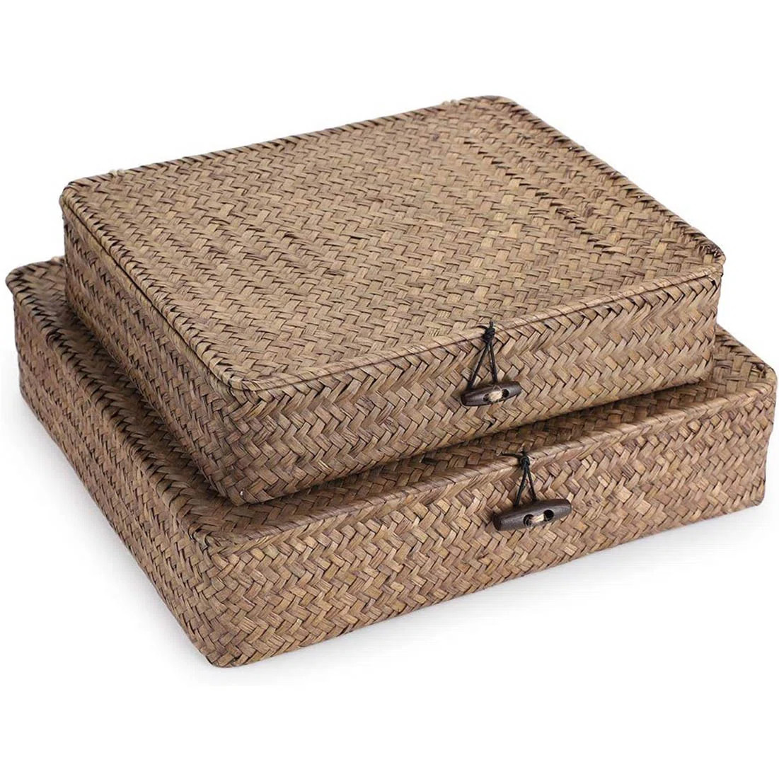 Set Of 2 Flat Woven Wicker Storage Bins With Lid | Wayfair North America