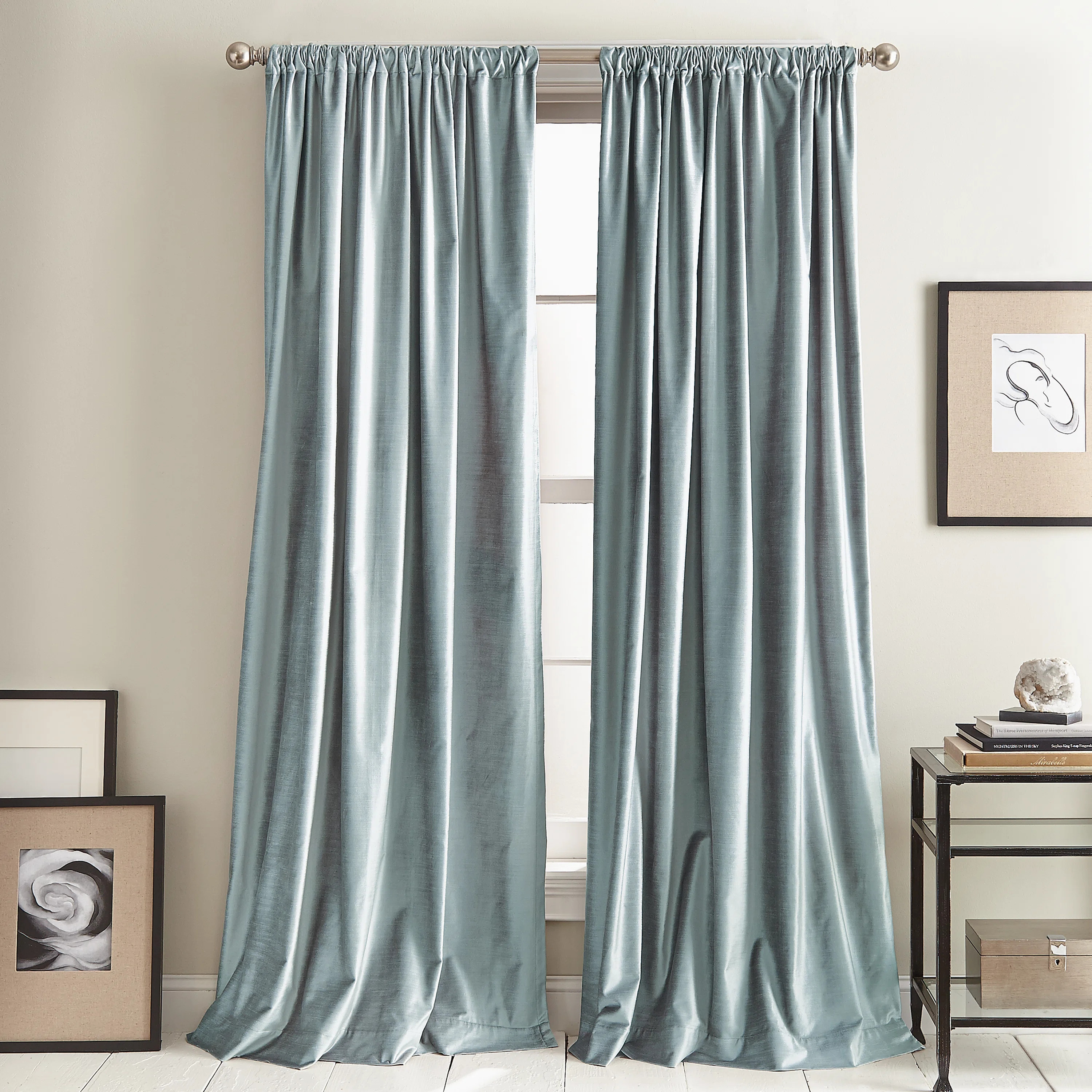 Modern Knotted Velvet Solid Room Darkening Rod Pocket Curtain Panels (Set of 2) | Wayfair North America