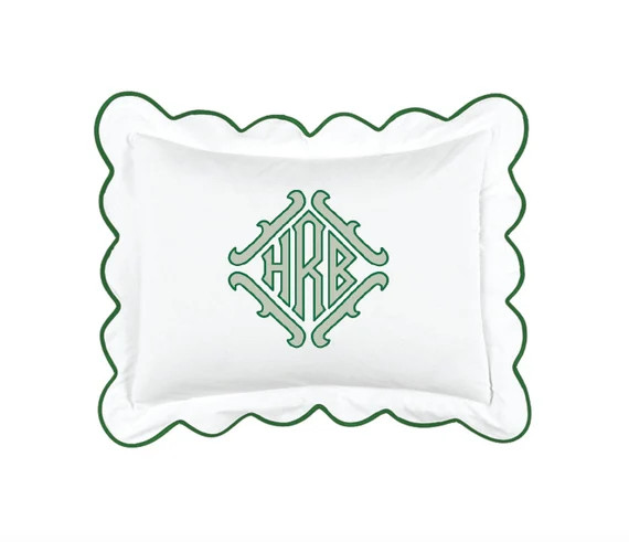 Green Scallop Standard Sham with Monogram | Etsy (US)