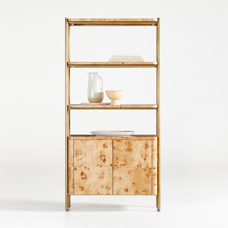 Mota Closed Burl Wood Bookcase | Crate and Barrel | Crate & Barrel