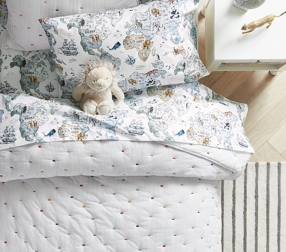 World Map Organic Cotton Sheet Set | Pottery Barn Kids