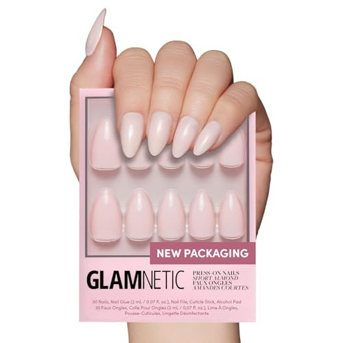 Glamnetic Press On Nails - Ballet Pink | Solid Opaque Light Blush Pink Short Almond Nails, Salon Quality | 15 Sizes - 30 Nail Kit | Amazon (US)