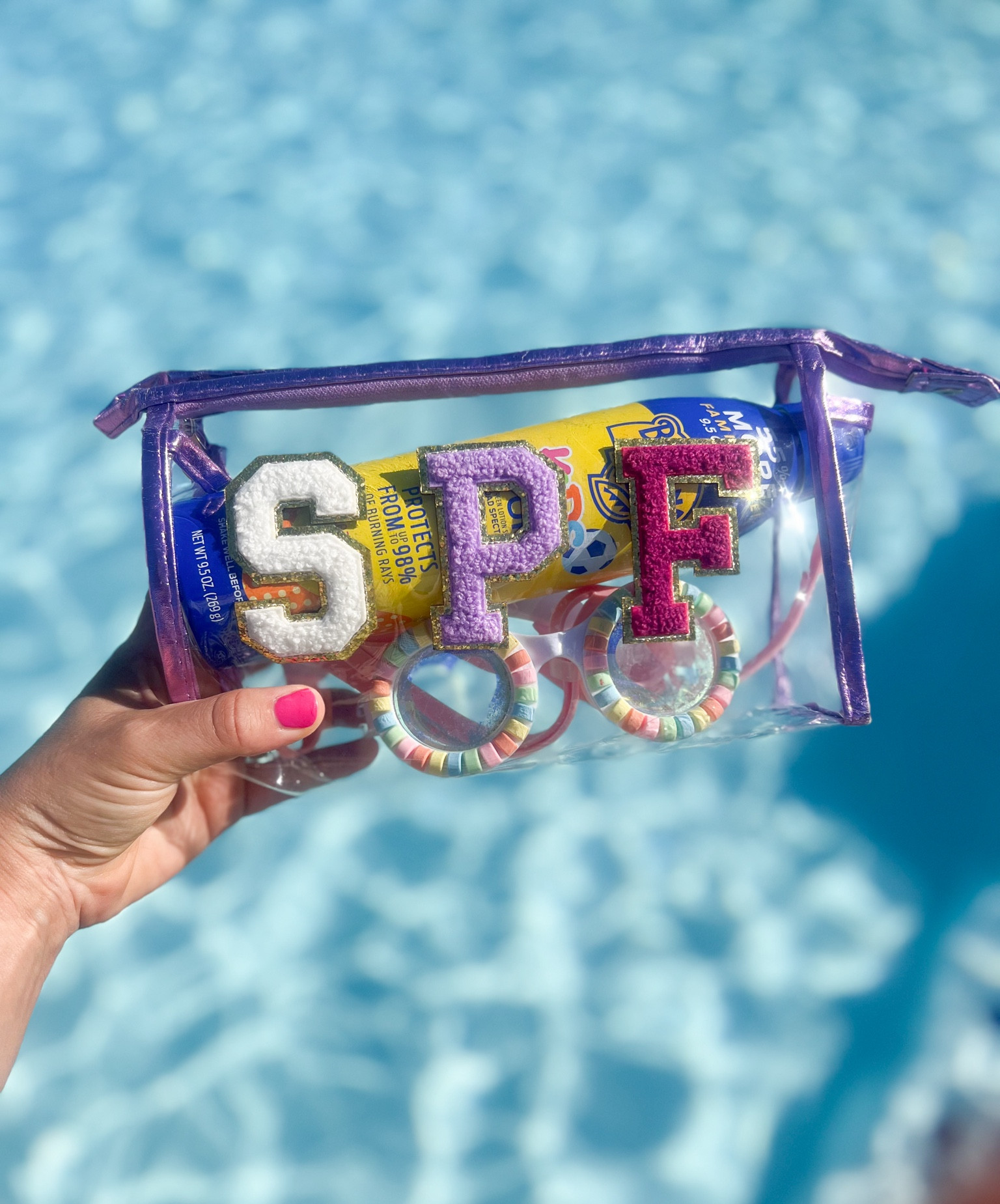 Cute letter patch bag! Perfect for a day at the pool, beach, or lake! Fits this full size bottle no prob 👍 

#LTKSwim #LTKItBag #LTKFamily