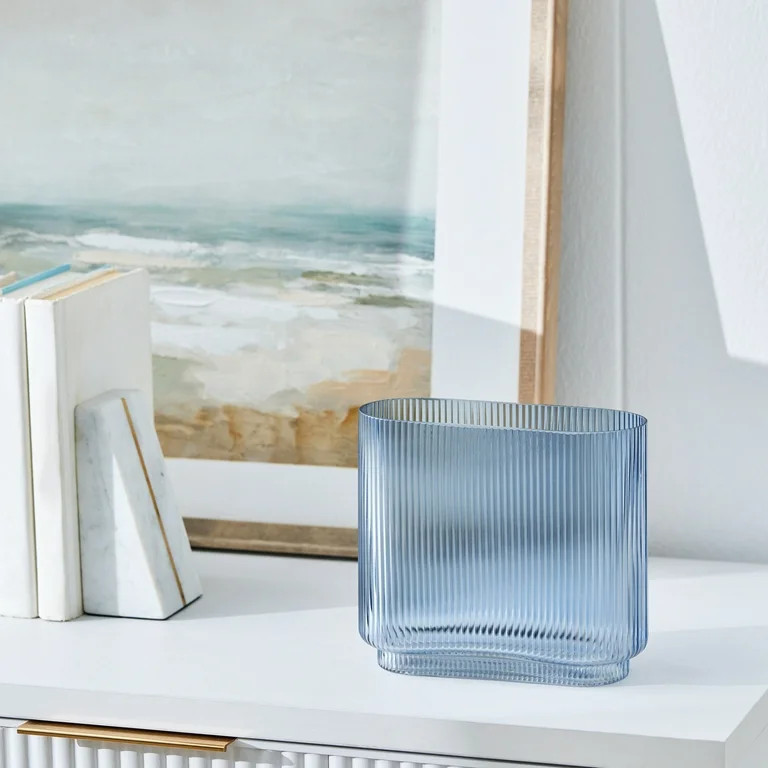 Better Homes & Gardens Ribbed Glass Vase, 7'', Blue | Walmart (US)