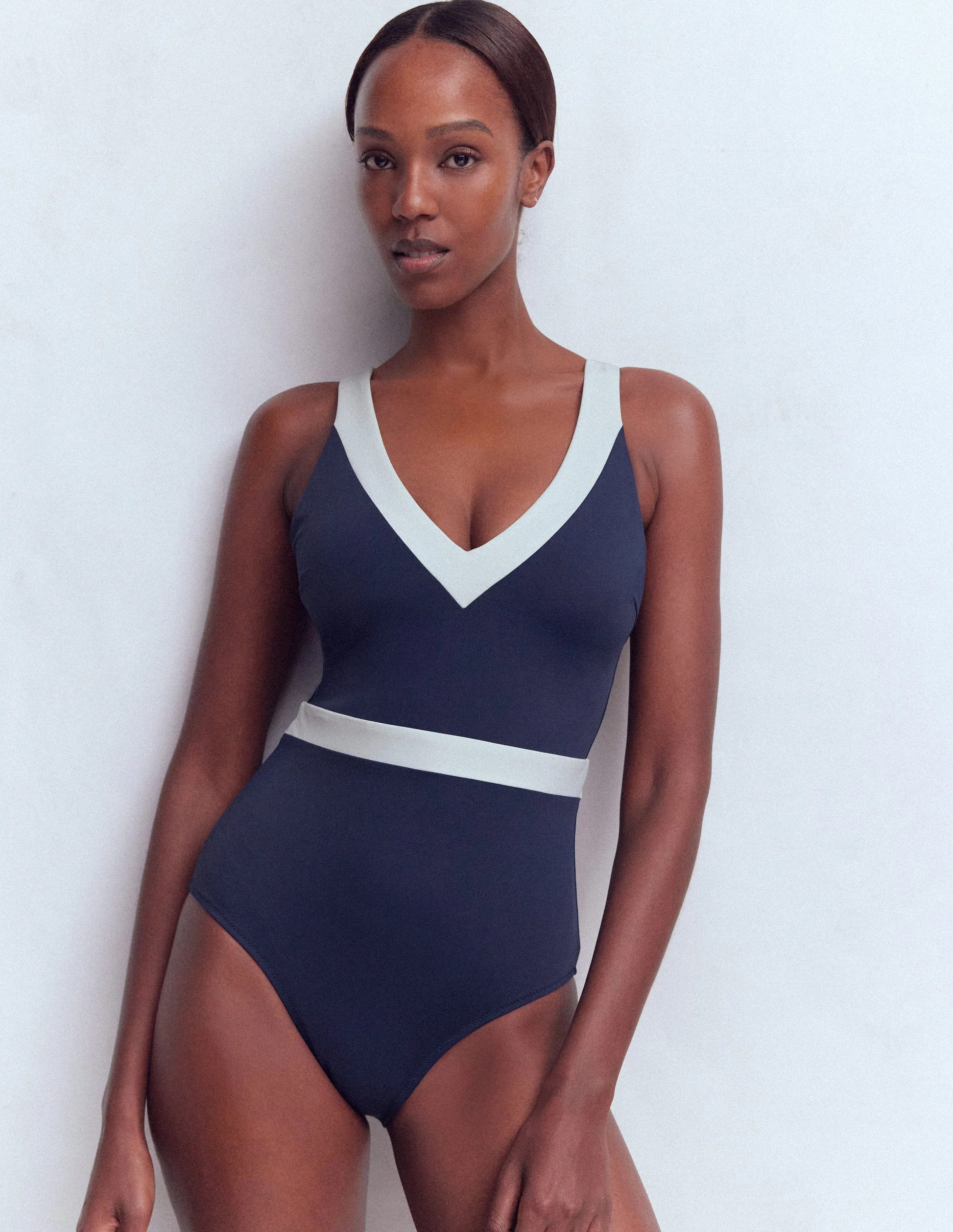 Campania Cross-back Swimsuit-Navy, Ivory Colourblock | Boden (US)