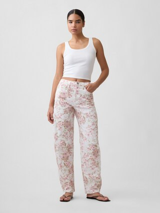 High Rise Print Barrel Jeans | Gap Factory