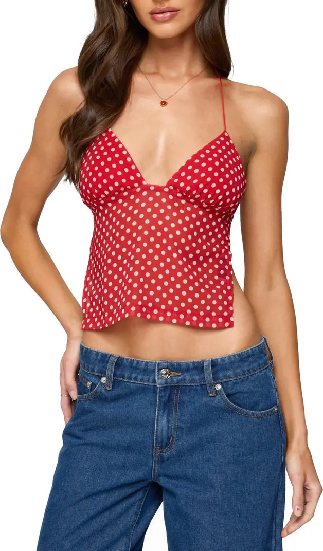 EDIKTED Polka Dot Backless Halter Top | Nordstrom | Nordstrom