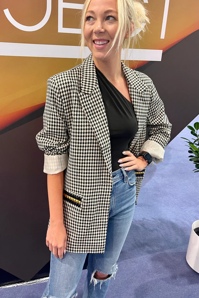 NEW!! The Rock Studded Houndstooth Blazer- Pre Order | Glitzy Bella