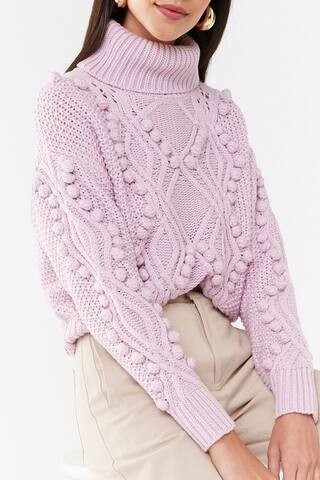 Turtleneck Cable-Knit Pom Pom Sweater | Forever 21 (US)