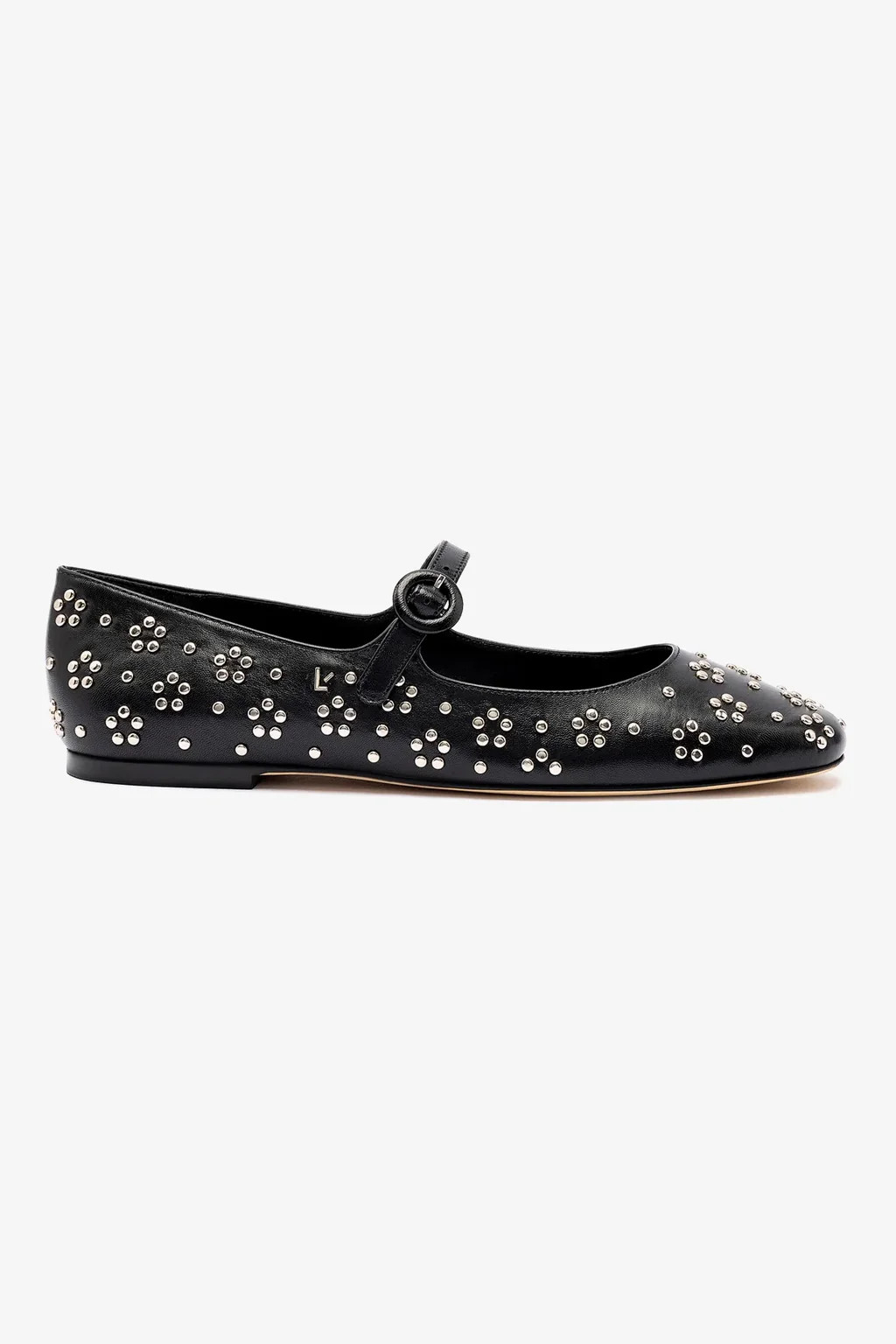 Blair Ballet Flat In Black Leather and Metallic Studs | Larroude