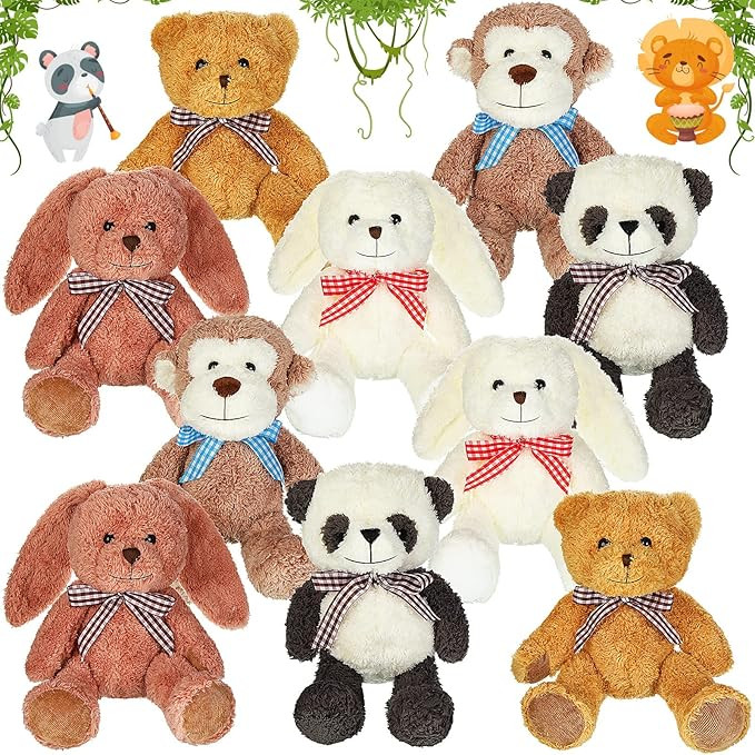 10 Packs Soft Stuffed Animals Plush Cute Bear Monkey Panda Rabbit Toy with Ribbon Bow Cuddly Plus... | Amazon (US)