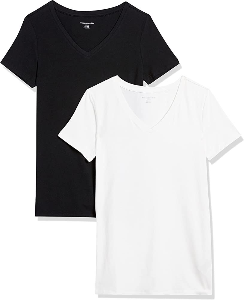 Amazon Essentials Women's Classic-Fit Short-Sleeve V-Neck T-Shirt, Pack of 2 | Amazon (US)