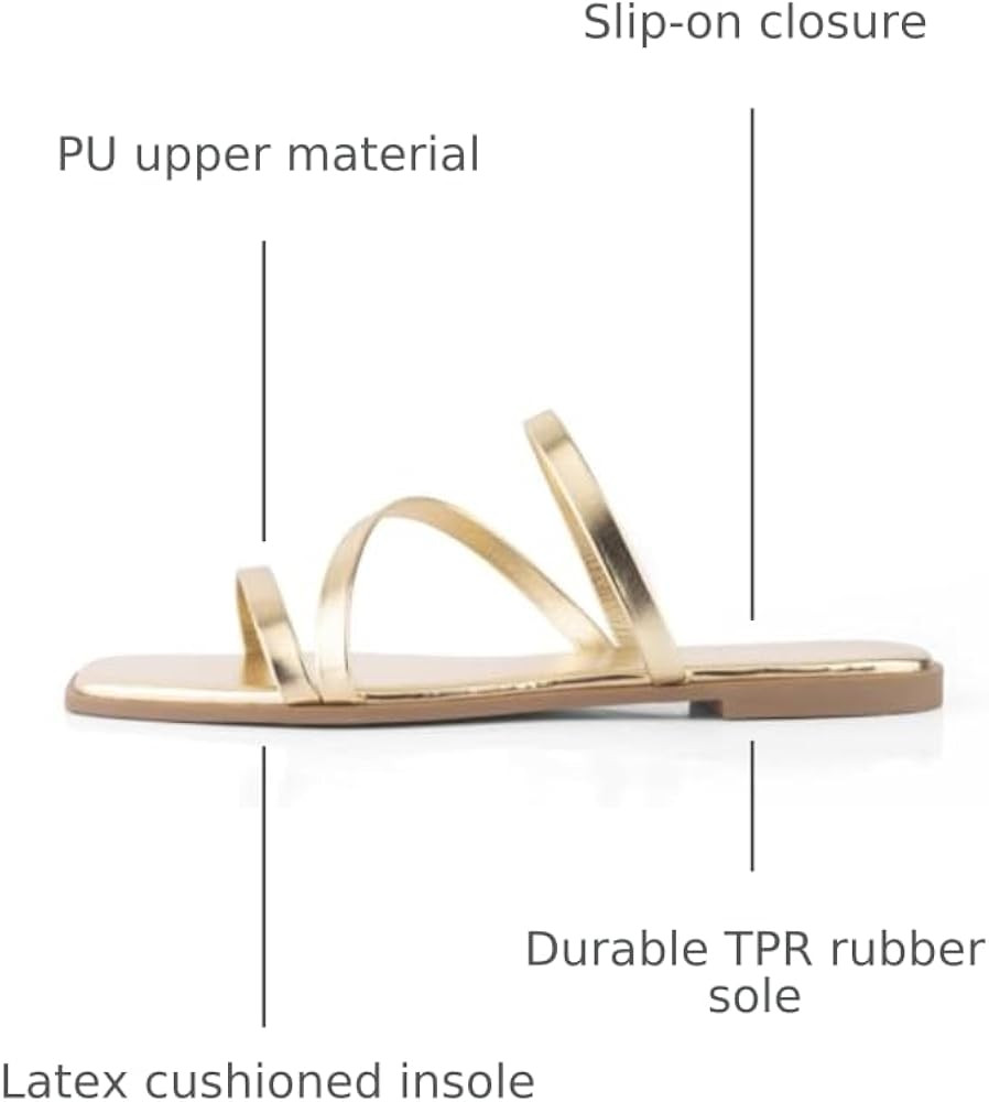 LACUONE Strappy Flat Sandals For Women Slip On Square Open Toe Slides Sandals | Amazon (US)